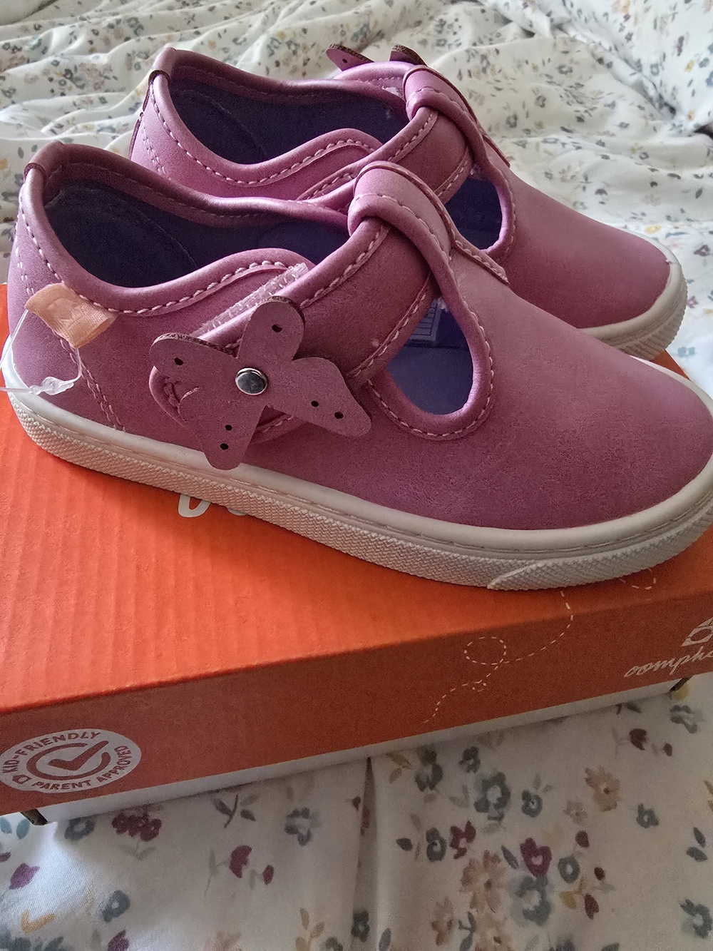 oomphies Pink Girls' Butterfly Strap Sneakers Toddler Size 9